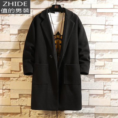 SUNTEK秋冬加厚毛呢子大衣男中长款韩版潮流胖子宽松大码加绒风衣外套风衣