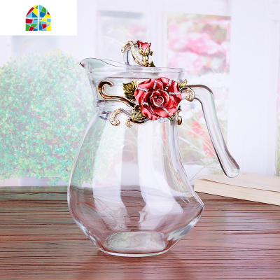 珐琅彩冷水壶凉开水壶玻璃可高温耐热防爆水杯欧式家用大容量 FENGHOU 升级蓝玫瑰高壶凉水壶