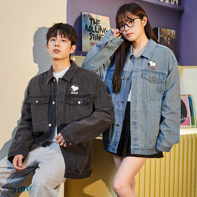 [3件8.5折203.9元,叠加优惠券]史努比联名唐狮秋季新款牛仔外套情侣装后背印花美式夹克潮