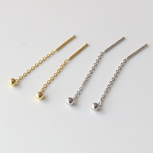 S925纯银圆珠耳线简约百搭金色银饰气质长款个性日韩潮流款女学生送女朋友老婆情人节七夕生日礼物