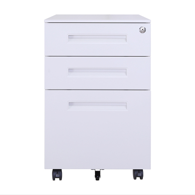 臻远 办公移动柜钢制活动柜带轮移动文件柜办公室矮柜 一字拉手白色钥匙锁