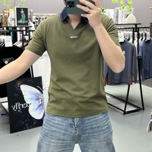 夏季新款短袖简约个性V领Polo衫男士半袖半截袖打底衫T恤男装体恤