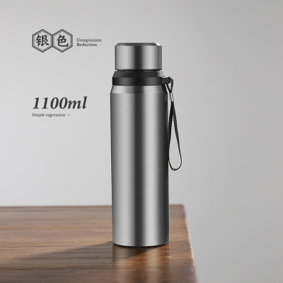美帮汇大容量1000ml不锈钢保温杯男士办公水杯壶家用户外便携泡茶杯子女钢色1100ML+杯刷