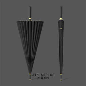 半自动钢骨纤维伞架 碰击布 配色皮质手柄 YF-L2021011