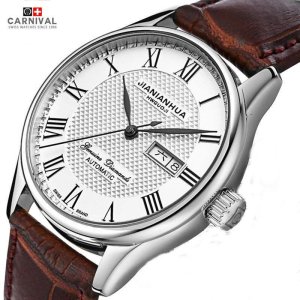 嘉年华CARNIVAL手表商务力洛克系列男士全自动机械表 男休闲时尚复古罗马大三针防水金属双日历男表腕表8605G双历款