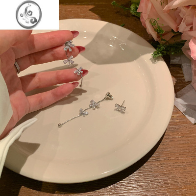 JiMi超仙蝴蝶结流苏耳环轻奢小众耳钉设计感高级耳饰无耳洞蚊香盘耳夹