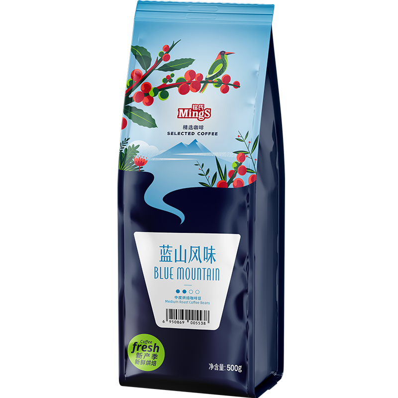 铭氏(Ming's) 蓝山风味咖啡豆500g 精选阿拉比卡 中度烘焙口感均衡纯黑咖啡