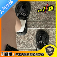 SUNTEK厚底小皮鞋女春秋黑色圆头玛丽珍鞋增高单鞋松糕宽头一脚蹬乐福鞋
