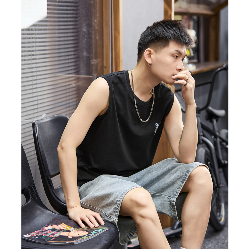 [2.5折价45元]唐狮春夏季新款男士背心坎肩无袖透气印花美式潮酷上衣男