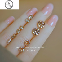 JiMis925银银耳钉女水蜜桃钻香槟仙女闪亮锆石免摘养耳洞防过敏耳骨钉