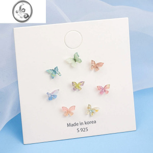JiMi超仙彩色蝴蝶耳钉套装小巧精致可爱韩风s925银针气质百搭耳环耳饰