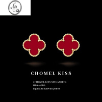 JiMi显白红色耳钉女红玛瑙耳环玫瑰金高级感小众设计网红夏季搭配攻略