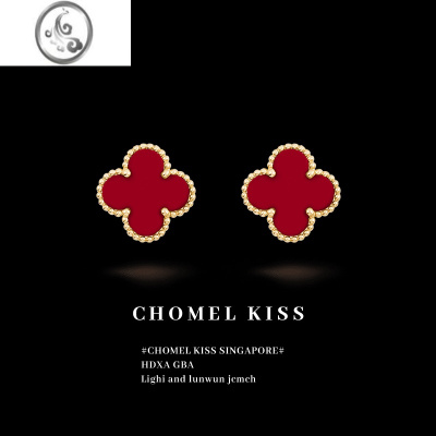 JiMi显白红色耳钉女红玛瑙耳环玫瑰金高级感小众设计网红夏季搭配攻略