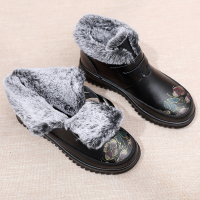 新款真皮妈妈棉鞋软底防滑加厚舒适中老年女棉鞋