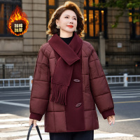 妈妈冬装羽绒棉服新款中老年女装秋冬棉衣围巾领棉袄外套洋气