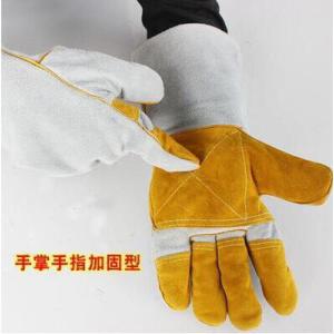 电焊手套长款 仿牛皮电焊手套焊工烧焊机械加固加托用高温隔热手套电焊工仿皮手套长款 手指手掌加固