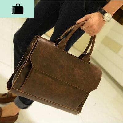 2020新款韩版男包疯马皮男士手提单肩包商务公文包斜跨电脑包NEW LAKE男士手提包