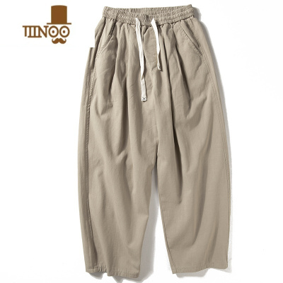 YANXU休闲裤男薄款裤子简约日系复古阔腿裤ins直筒宽松九分裤