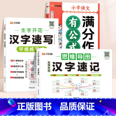 [快速写作]汉字速记+汉字速写+满分作文有公式 小学通用 [正版]2024新版生字开花汉字速记思维导图小学生语文1-6年