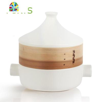 日式蒸锅蒸笼塔吉锅砂锅炖锅陶瓷锅明火可高温家用石锅煲汤蒸锅 FENGHOU 2.5L黑色塔吉锅+蒸笼+8寸浅盘送2蒸笼布