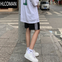 HLCOMAN黑色运动短裤男女同款新款夏季条纹宽松外穿显瘦休闲学生三五分裤