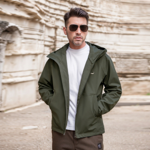 鳄鱼恤CROCODILE 男士连帽工装夹克秋冬休闲户外防风冲锋衣外套