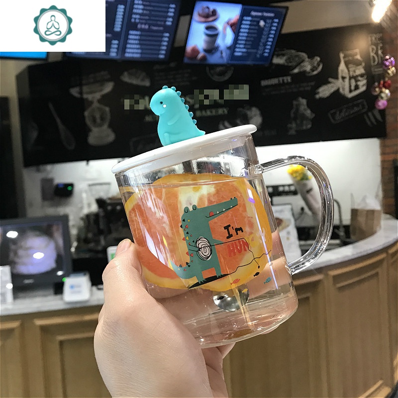 把透明少女心马克杯家用喝水杯子耐热茶杯牛奶杯 封后 鳄鱼(带盖送勺)
