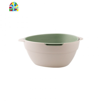 北欧双层洗菜盆厨房水多功能厨房用品置物架滤水篮水果盘 FENGHOU 红+黄—圆孔洗菜篮洗菜篮