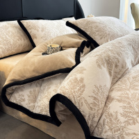 冬季花牛奶绒四件套加绒加厚兔毛绒包边被套双面绒珊瑚绒床单厚