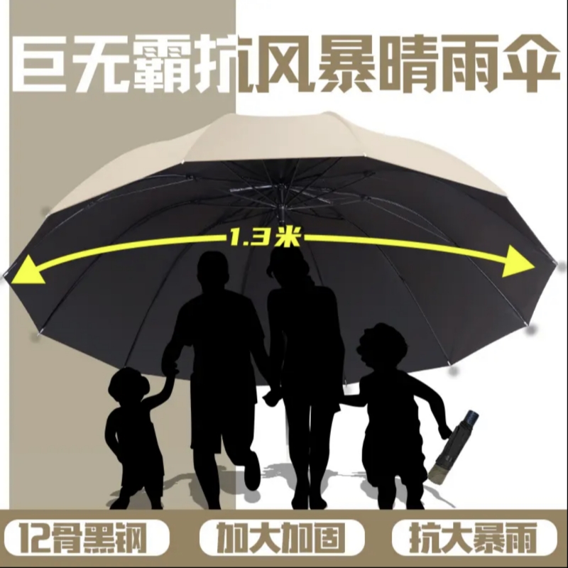 超大号雨伞大号三折伞晴雨两用抗暴雨太阳伞加固手动结实