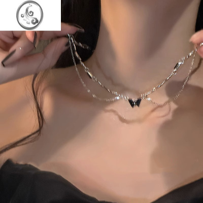 JiMi黑色锆石蝴蝶项链女钛钢不掉色轻奢小众锁骨链气质高级感甜酷颈链