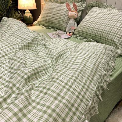 家柏饰(CORATED)小清新全棉全棉四件套床上用品公主风少女心荷叶边被套床单三件套