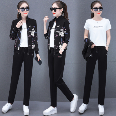 2021中年妈妈秋装三件套装2020新款中老年运动服春秋外套女上衣