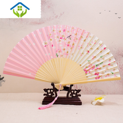 御蓝锦扇子折扇中国风夏季日式古风古典舞蹈女式古装折叠复古随身小扇子诗情画意