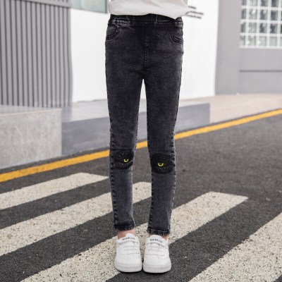 迪鲁奥（DILUAO)女童牛仔裤春秋款2021新款洋气儿童裤子长裤铅笔裤弹力紧身打底裤黑色