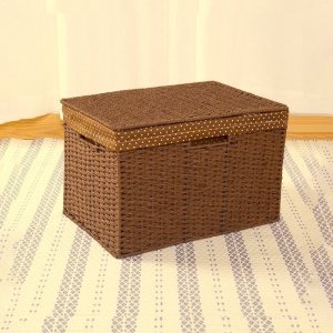 家柏饰(CORATED)收纳箱藤编杂物收纳盒编织收纳筐有盖衣服玩具储物整理箱大号家用