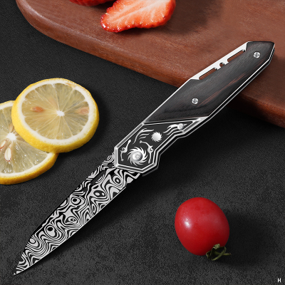大马士革折叠刀随身拆快递小刀水果刀便携手把肉锋利家用户外刀具7163