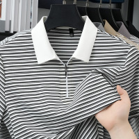 夏季新款男士条纹短袖Polo衫轻商务休闲翻领轻轻薄适透气男装