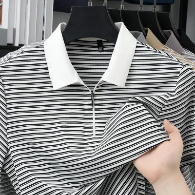 夏季新款男士条纹短袖Polo衫轻商务休闲翻领轻轻薄适透气男装