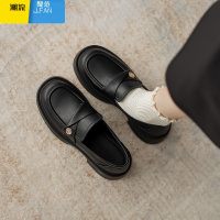 聚范金币乐福鞋女英伦风2024秋季新款粗跟单鞋厚底一脚蹬小皮鞋子