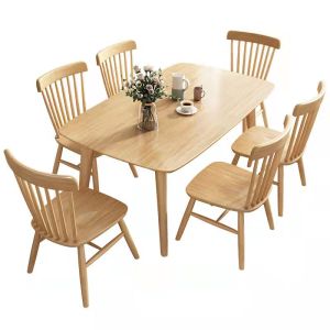 迅众 实木餐桌椅组合饭桌北欧简约现代橡胶木质原木色小户型日式宜家家用餐厅家具