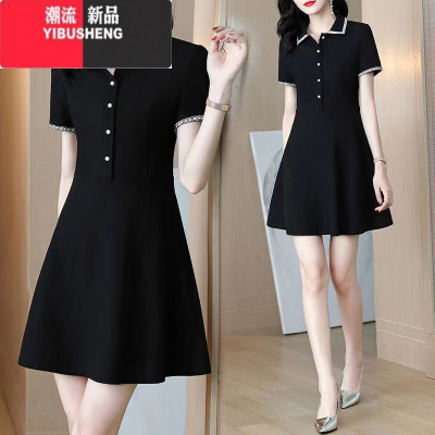 YIBUSHENG黑色连衣裙女春秋2024新款法式小香风收腰高级感小个子小黑裙子