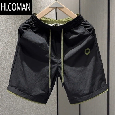 HLCOMAN夏季轻薄透气时尚速干休闲短裤男宽松百搭拼接潮流运动五分裤