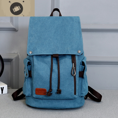 男士背包休闲双肩包男时尚潮流帆布大容量旅行包电脑包大学生书包艾狄伊娃孔雀蓝收藏送运费险