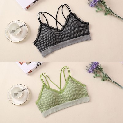 HLCOMAN抹胸内衣女美背裹胸吊带背心蕾丝性感聚拢交叉带文胸学生高中少女抹胸