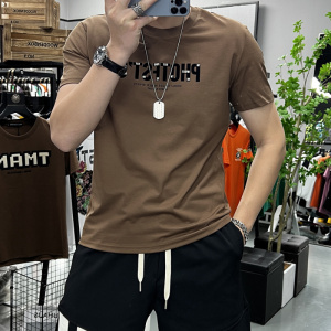 欧洲站夏季新款字母时尚短袖修身男士上衣半袖潮流丝光棉圆领衣服
