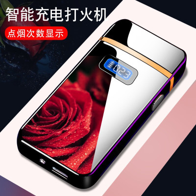 林檎路易礼屋 指纹感应双电弧usb充电打火机防风个性创意DIY定制刻字照片男士电子点烟器实用緈送女朋友老婆生日礼物送女朋