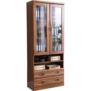 青木川 实木书柜书架落地组合带玻璃门客厅卧室书房家用办公室文件柜组合两门三门小户型书橱展示柜置物架 简约现代