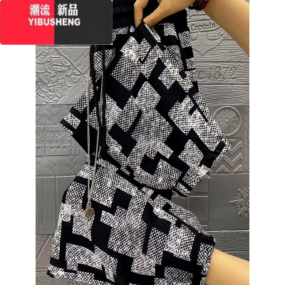 YIBUSHENG季新款冰丝大码休闲裤女薄款宽松印花束脚哈伦裤显瘦九分灯笼裤