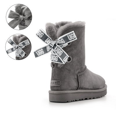 UGG秋冬款保暖雪地靴可替换蝴蝶结丝带一鞋两穿羊皮女款时尚冬靴